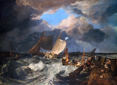 Calais Pier avec des poissonnières françaises se préparant à partir en mer : un paquebot anglais arrivant, 1803 - Joseph Mallord William Turner