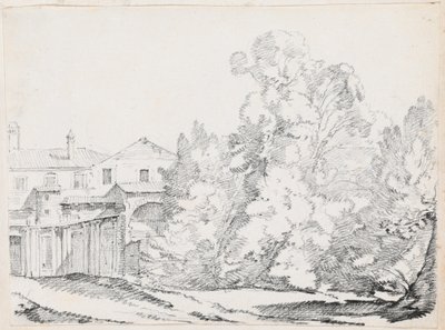Arbres cachant une maison construite sur des ruines anciennes - Joseph Marie Vien