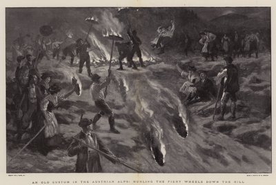 Une ancienne coutume dans les Alpes autrichiennes, lancer les roues enflammées en bas de la colline - Joseph Nash
