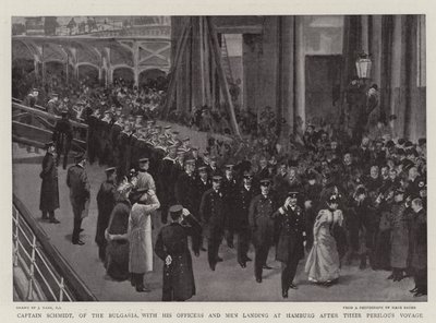 Capitaine Schmidt, du Bulgaria, avec ses officiers et hommes débarquant à Hambourg après leur voyage périlleux - Joseph Nash
