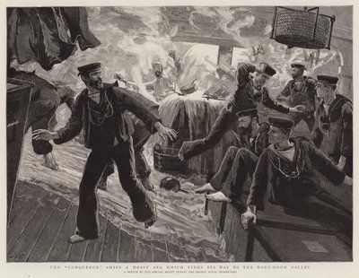 Le Conquérant affronte une mer agitée qui atteint la cuisine de la salle des officiers - Joseph Nash