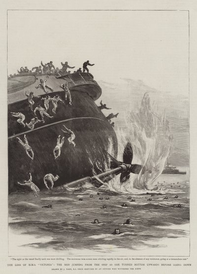 La perte du HMS Victoria, les hommes sautant du navire alors qu