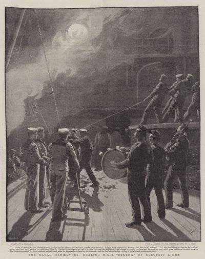 Les manœuvres navales, ravitaillement du HMS Benbow par lumière électrique - Joseph Nash