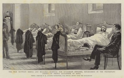 La guerre entre la Serbie et la Bulgarie, hôpital pour officiers bulgares, établi dans la chapelle protestante du prince Alexandre à Sofia - Joseph Nash