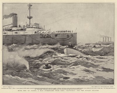Avec la flotte X, un homme à la mer du HMS Hannibal au large des îles Scilly - Joseph Nash