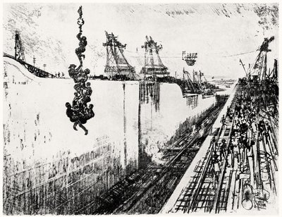 Heure du Dîner à Gatun, planche III de Le Canal de Panama par Joseph Pennell, 1912 - Joseph Pennell