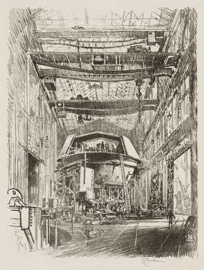 Travail de guerre anglais : Construction de la grande tourelle - Joseph Pennell