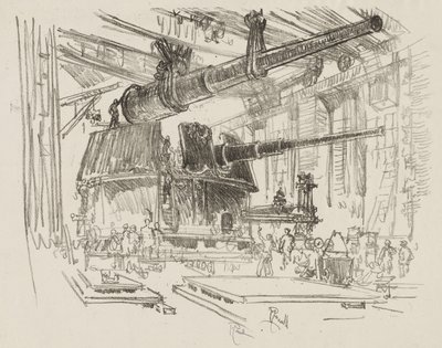 Travail de guerre anglais : Montage des canons dans les tourelles - Joseph Pennell