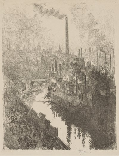 Travail de guerre anglais : La grande cheminée, le parc automobile - Joseph Pennell