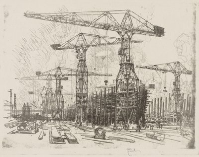 Travail de guerre anglais : Le vieux chantier naval - Joseph Pennell
