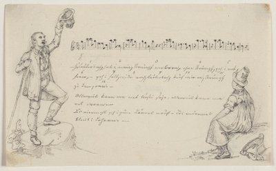 Tyrolien chantant et fille écoutant. Partitions et texte - Joseph Petzl