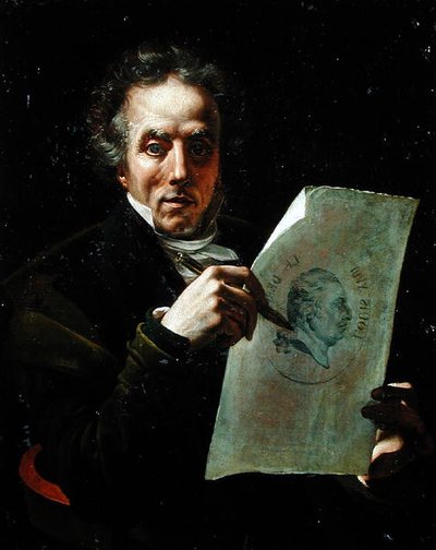 Autoportrait avec un dessin de Louis XVIII (1755-1824) - Joseph Roques