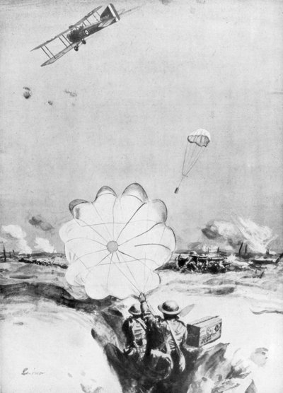 Avion fournissant des munitions à la ligne de front britannique, Première Guerre mondiale, 1914-1918 1926 - Joseph Simpson