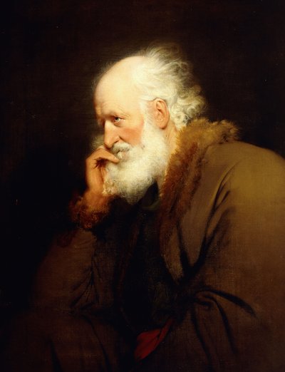 Un vieil homme, mi-longueur, dans un manteau marron doublé de fourrure - Joseph Wright of Derby
