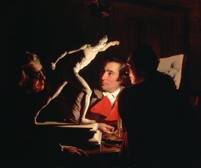 Trois personnes regardant le Gladiateur à la chandelle - Joseph Wright of Derby