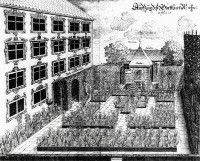 Conception pour le jardin de Furttenbach à Ulm, de Architectura Privata, gravé par Jonas Arnold, publié en 1641 - Joseph after Furttenbach
