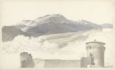 Paysage près de Subiaco et bâtiment à Rome - Josephus Augustus Knip