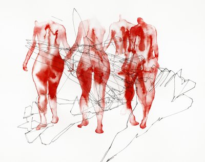 Personnages rouges en marche - Joshua Hoskins