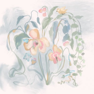 Des oiseaux dans une floraison aux tons pastel - Josie George