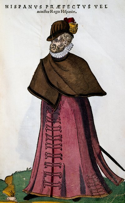 Costume de ministre de la maison royale espagnole, gravure par Jost Amman de Habitus praecipuorum populorum, virorum tam quam singulari foeminarum art depicti - Jost Amman