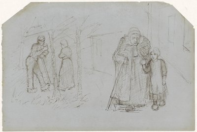 Paysan, paysanne et jeune fille avec une vieille femme - Jozef Israëls