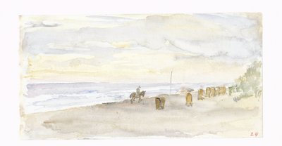 Vue de plage avec cavalier et chaises de plage - Jozef Israëls