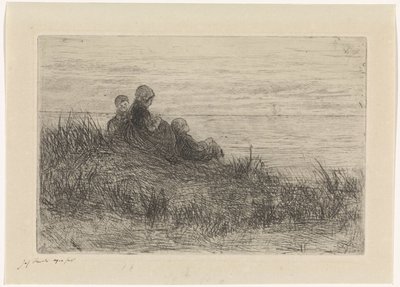Paysage de dunes avec mère et enfants - Jozef Israëls (signed by artist)