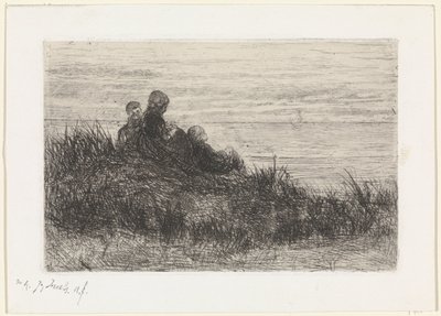 Paysage de dunes avec mère et enfants - Jozef Israëls (signed by artist)