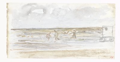 Baigneurs en mer et une voiture de plage - Jozef Israëls