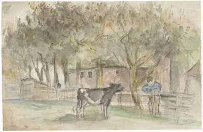 Paysage avec une vache et un fermier - Jozef Israëls