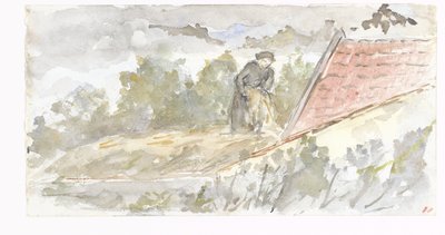 Paysage avec une femme et le toit d