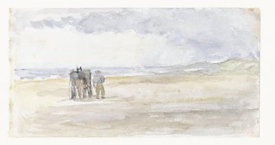 Homme avec cheval et chariot sur la plage - Jozef Israëls
