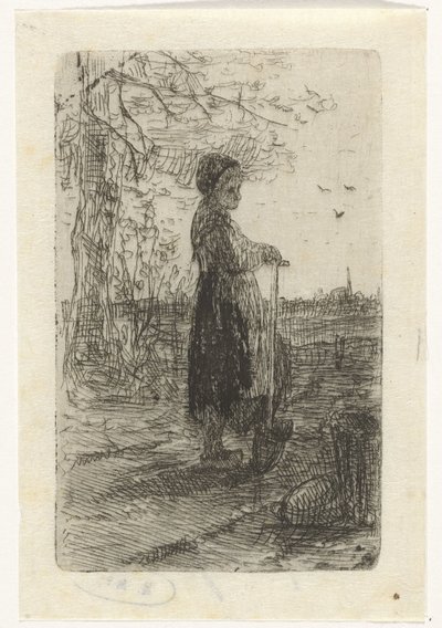 Fille appuyée sur une pelle - Jozef Israëls