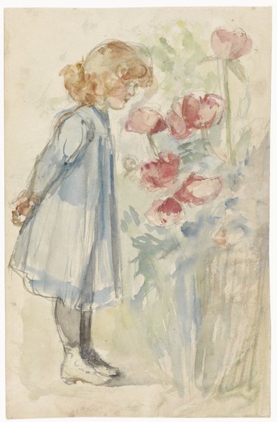 Fille debout dans un jardin de fleurs - Jozef Israëls
