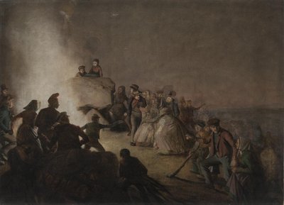 Veille de la Saint-Jean. Paysans allumant un feu sur un tumulus, dansant autour du feu - Jørgen V. Sonne