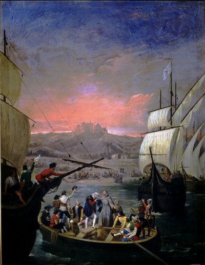 Départ en 1492 des caravelles de Palos Santa Maria, la Pinta et la Nina - Juan Cabral Bejarano