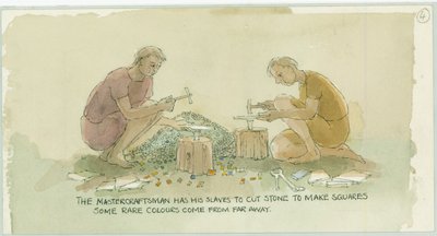 Deux personnages taillant des pierres pour le mosaïste - Judith Dobie