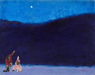 Des enfants contemplent la lune d