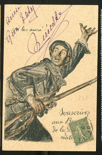 Carte postale : Souscrivez aux Bons de la Défense Nationale - Guerre de 14-18, Belligérants et Symboles, Emprunt, Journées Patriotiques - Illustration par Abel Faivre (1867-1945) - Jules Abel Faivre