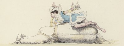 Artiste de cirque, allongée sur un cheval, avec des colombes sur son bras et sa tête - Jules Arsene (after) Garnier