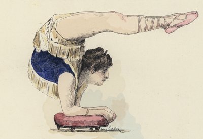 Gymnaste féminine faisant un équilibre sur les coudes (lithographie en couleur) - Jules Arsene (after) Garnier