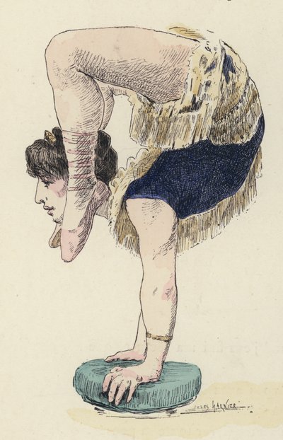 Gymnaste féminine faisant un poirier (lithographie en couleur) - Jules Arsene (after) Garnier