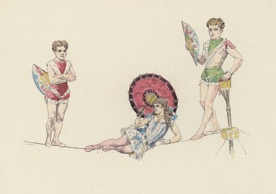 Artistes de la corde raide (lithographie en couleur) - Jules Arsene (after) Garnier
