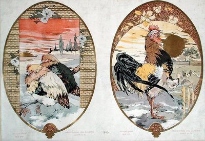 Coq et poules, design pour un écran, vers 1900 - Jules Auguste Habert Dys