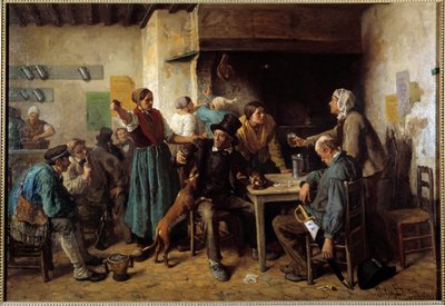 Lundi. Clients à une table dans une auberge - Jules Breton