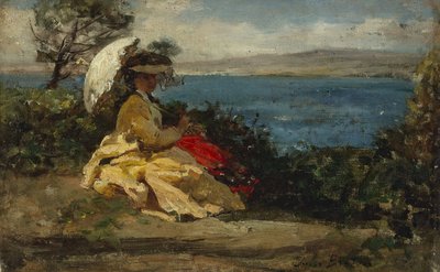 Femme avec parasol, baie de Douarnenez, entre 1870 et 1875 - Jules Breton