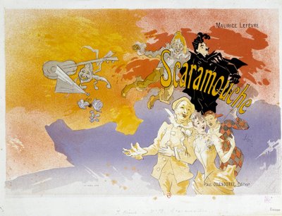 Couverture du livre Scaramouche par Maurice Lefevre. Illustration de Jules Chéret (1836-1932) 1891 Paris, B.N. - Jules Cheret