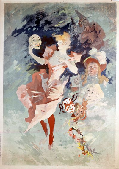 Affiche de carnaval par Jules Chéret : femme avec masque, B.N. Paris. XIXe siècle. - Jules Cheret