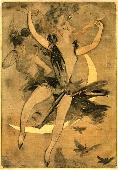 Dessin de Jules Chéret illustrant "Lulu" de Félicien Champsaur, roman et pantomime en un acte (1900) mettant en scène une danseuse clown. "Lulu" est considéré comme l