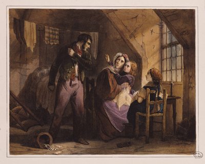 Le vice et la vertu : Misère (lithographie couleur) - Jules David